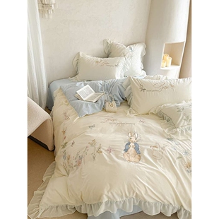 少女心A类母婴级高支四件套纯棉被套床笠儿童床上用品三件套