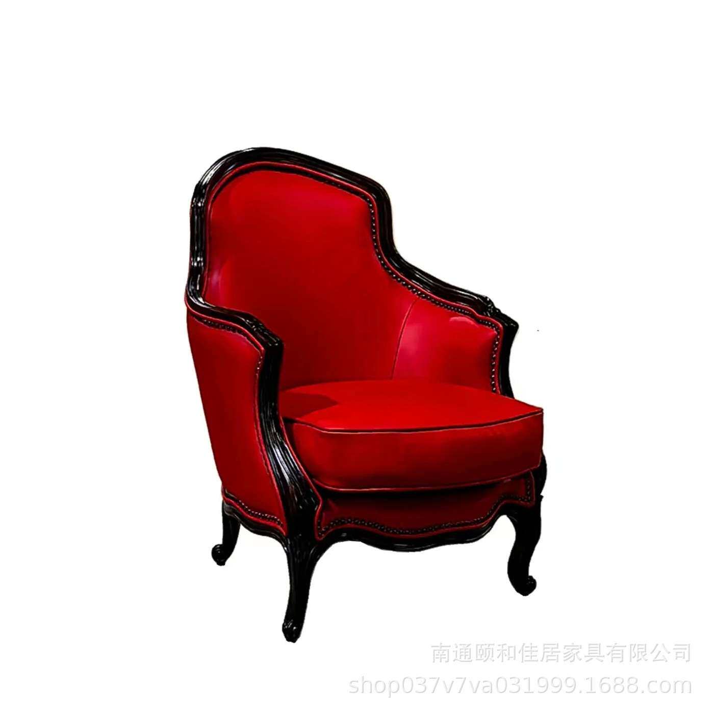 法式休闲沙发椅小户型卧室客厅PU皮皮质高背椅子轻奢凳田园单人椅