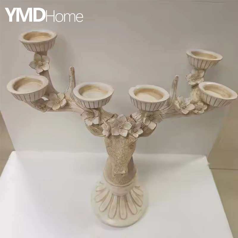 厂家供应树脂鹿角烛台创意动物烛台烛台摆件桌烛光晚餐树脂烛台