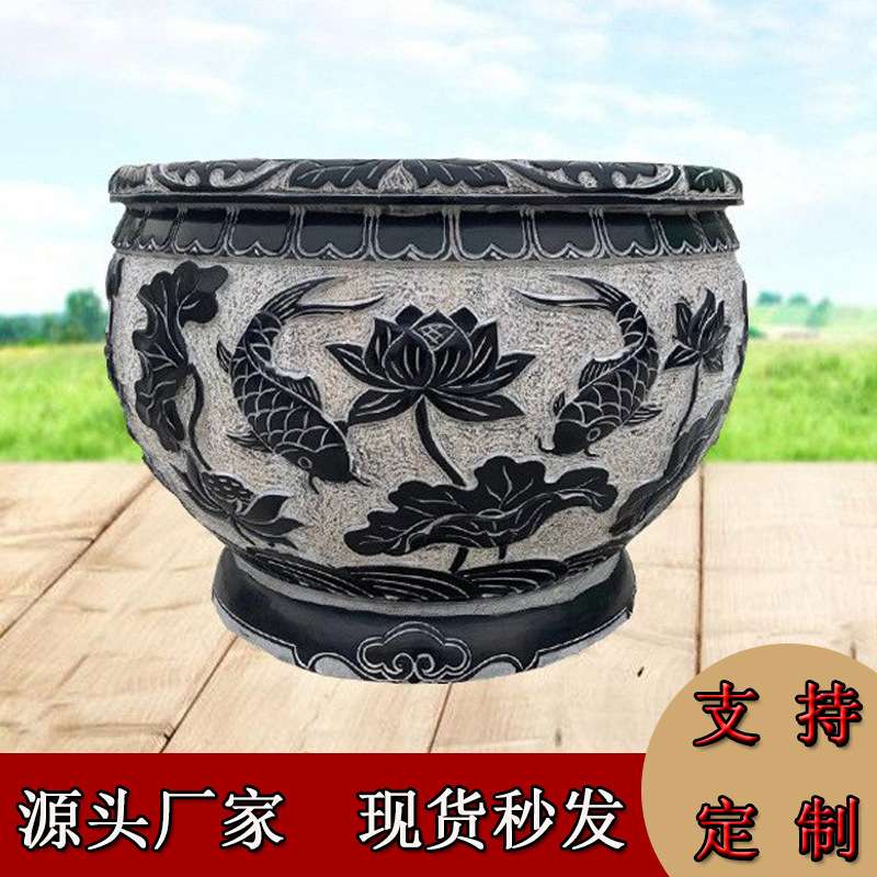石雕青石鱼缸花缸 别墅庭院园林仿古雕刻厂家制做 曲阳雕刻