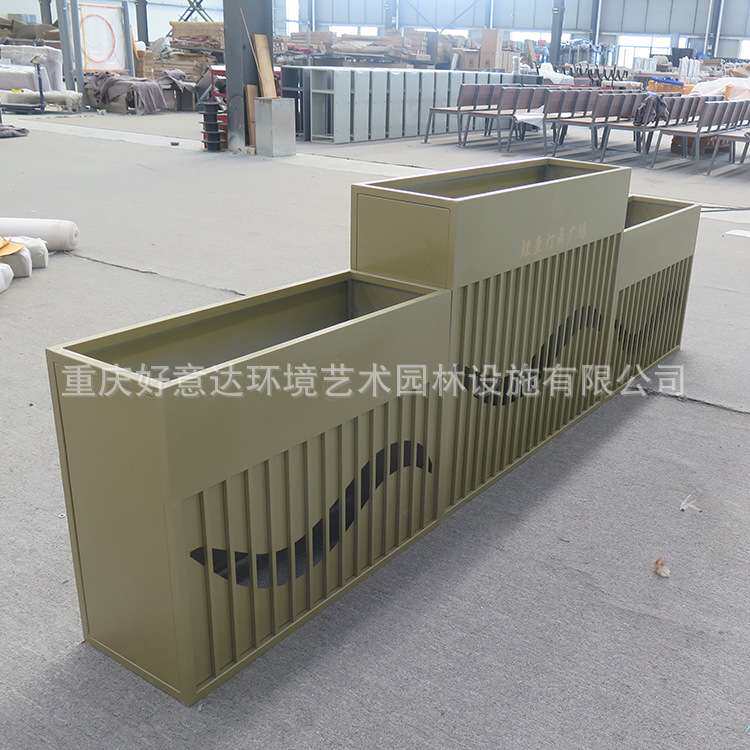 新款户外不锈钢花盆 简约落地式铁艺花箱 商场售楼部外摆组合花钵