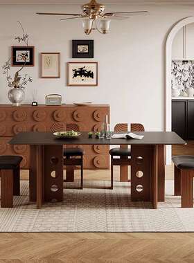 丹梵斯 法式餐桌家用小户型黑色岩板餐桌椅组合长方形白蜡木餐桌