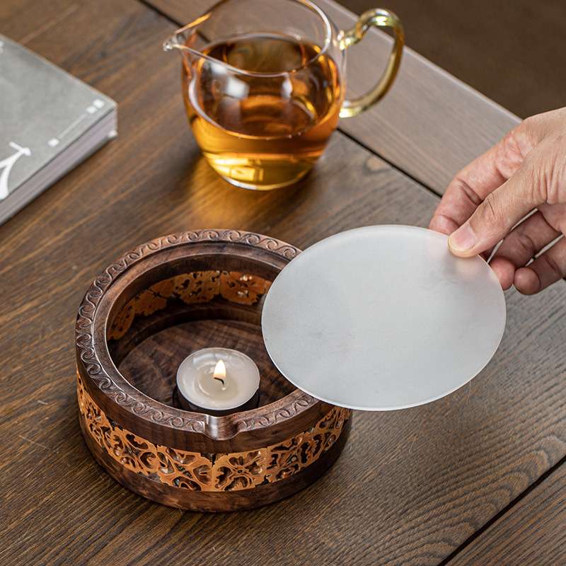 核桃木蜡烛温茶炉玻璃茶壶加热底座酒店餐厅泡花茶保温家用温茶器