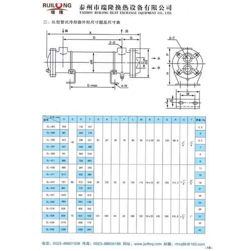 SL-309液压站液压油冷却螺旋管冷却器水冷式热交换器散热器列管式