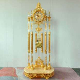 欧式落地钟客厅落地钟全铜金色水晶家装大摆钟高端别墅设计