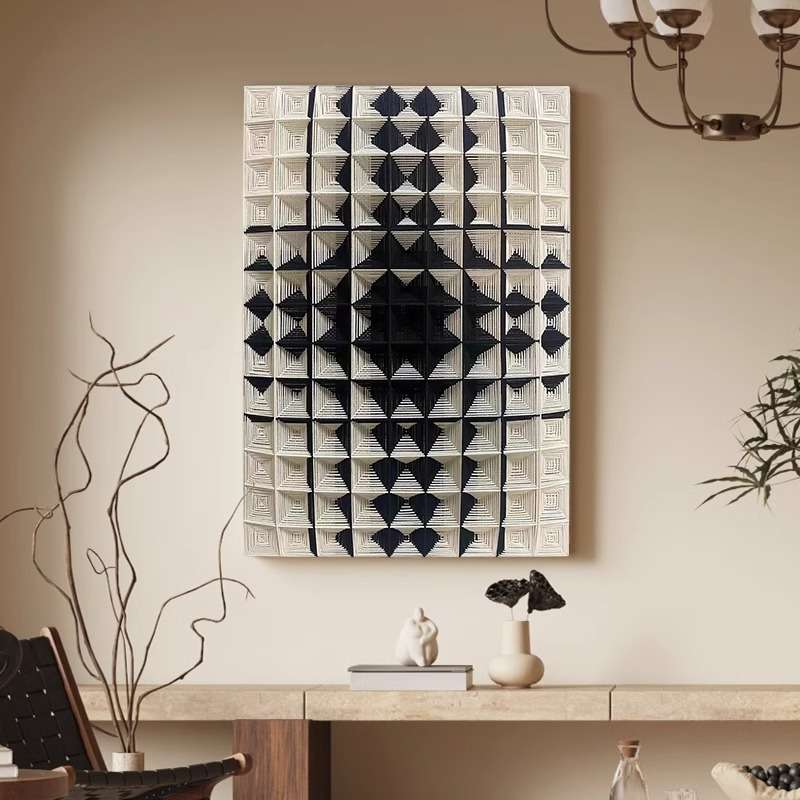 现代立体绳艺编织装饰画入户玄关高端壁画样板间手工客厅沙发挂画
