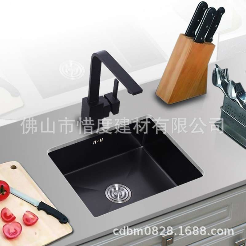 304不锈钢手工水槽单槽水斗纳米黑吧台小户型40*30含龙头套装