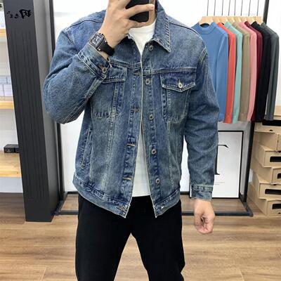 美式复古工装牛仔夹克男士修身时尚2025新款外套男春秋款潮牌男装