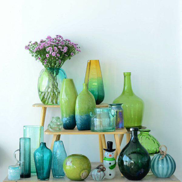 海曼尼超厚料翠绿色手工玻璃花瓶水培富贵竹百合插花客厅摆件1113