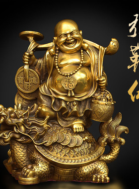 纯铜坐龙龟弥勒佛五子闹佛站像禅D意家用玄关招财摆件大肚佛笑佛