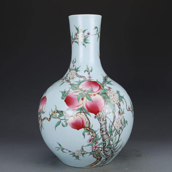 花瓶清雍正瓷器粉彩九桃天球瓶仿古瓷器古董古玩老货收藏陶瓷花瓶