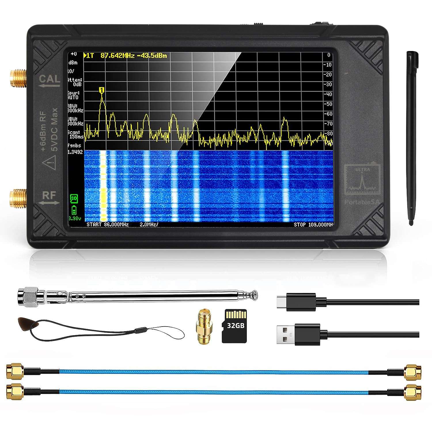 手持频谱分析仪4寸触摸屏ULTRA ProtableSA带32GB100kHz - 5.3GHz