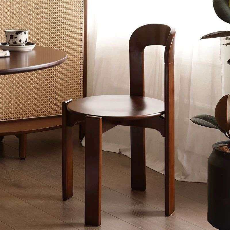 中古风黑色胡桃实木餐桌椅法式复古设计家具家用梳妆靠背圆形凳子