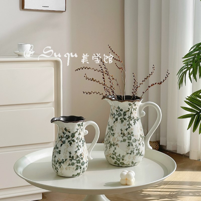 全系田园复古冰裂j陶瓷花瓶奶壶摆件民宿客厅水养插花高级感装饰