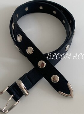 新款极简重工铆钉皮革opu皮带百搭黑色腰带潮酷个性百搭配饰带女