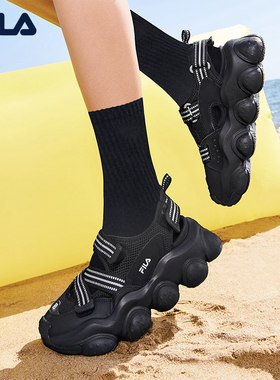 草莓凉鞋|FILA斐乐凉鞋女鞋玛丽珍增高透气凉拖黑色厚底运动鞋子