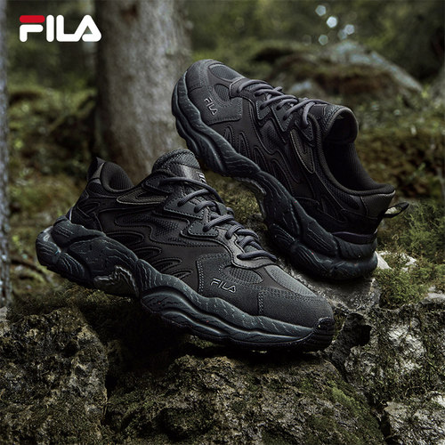 FILA 斐乐官方蕨草鞋子男鞋老爹鞋新款黑色厚底鞋子休闲鞋运动鞋