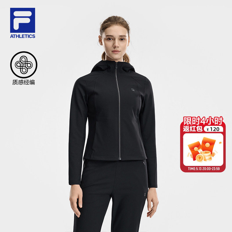 FILA 斐乐官方女士针织连帽外套2026夏新款健身运动简约修身上衣