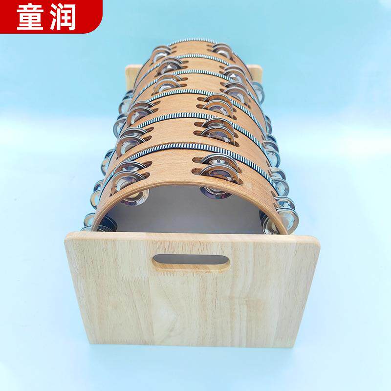 八寸双排胡桃色铃鼓加盒子套装手鼓铃鼓幼儿园乐器双排木制铃鼓