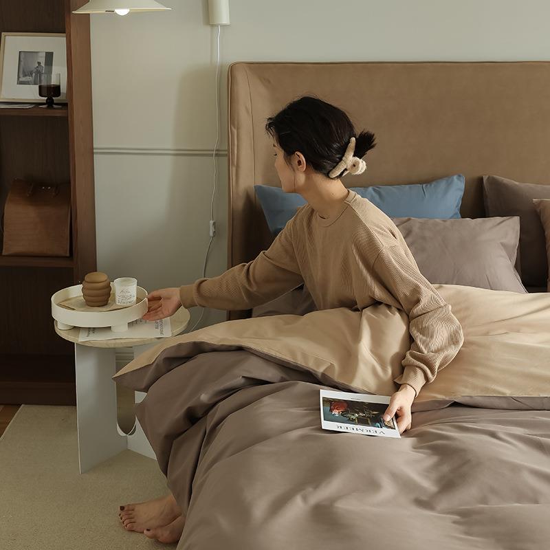 高档轻奢100支素色磨毛四件套秋冬季加厚保暖优质棉纯棉全棉被套