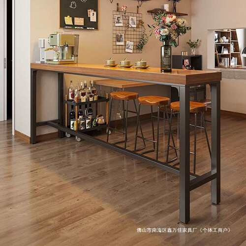 实木质感吧台桌家用阳台休闲小吧台靠墙长条窄桌简约桌椅组合高脚