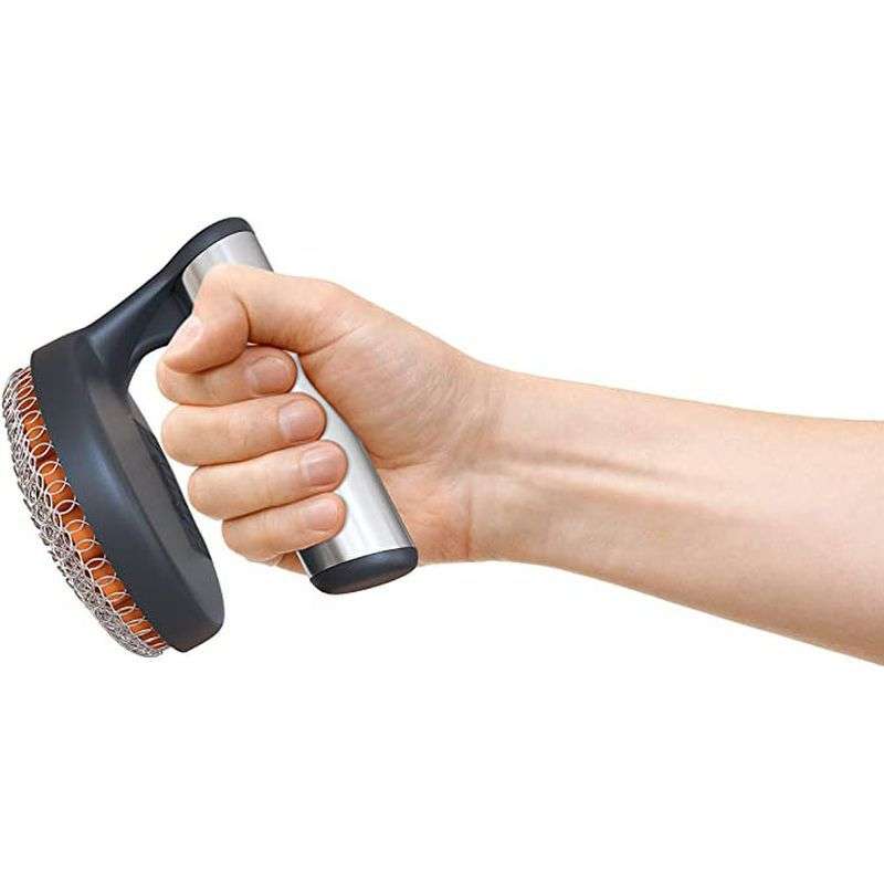 304316带手柄不锈钢圆形环网刷锅烧烤网洗锅网金属厨房烧烤刷