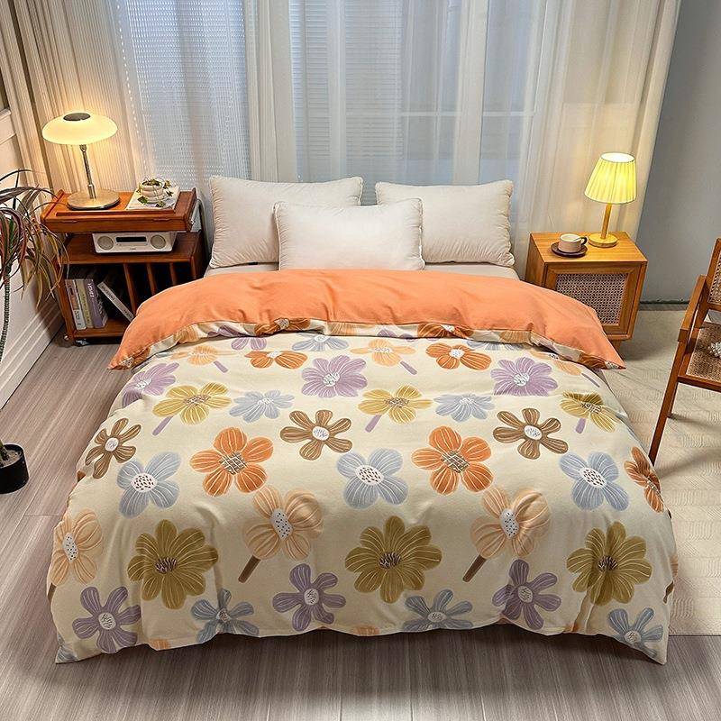 秋冬加厚纯棉磨毛单被套简约印花单双人床上用品单被罩南通家纺