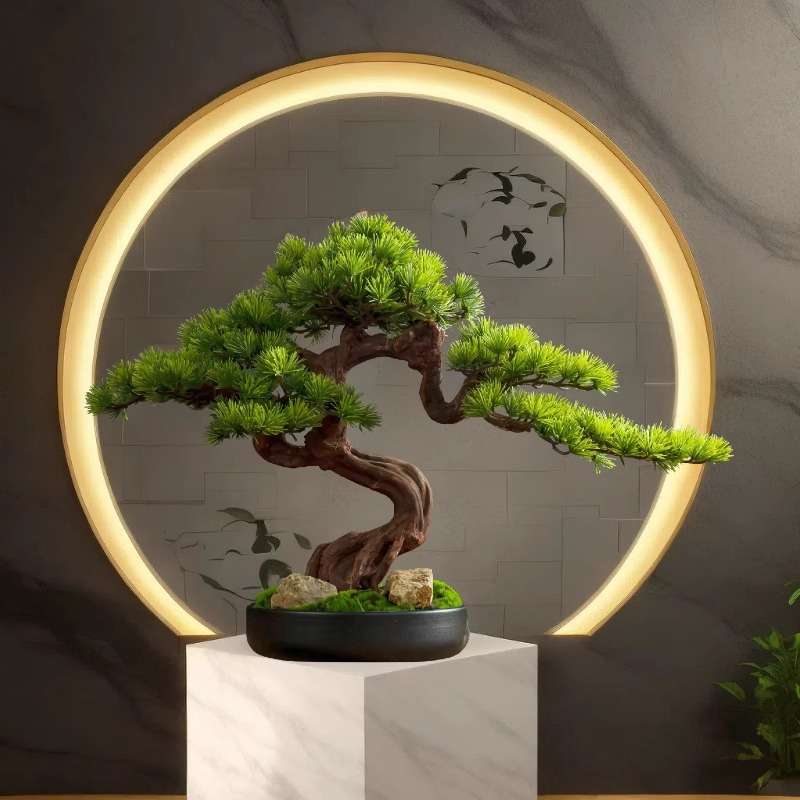 植物实木摆件黑松盆景绿植迎客松罗汉松办公室玄关松针客厅摆件