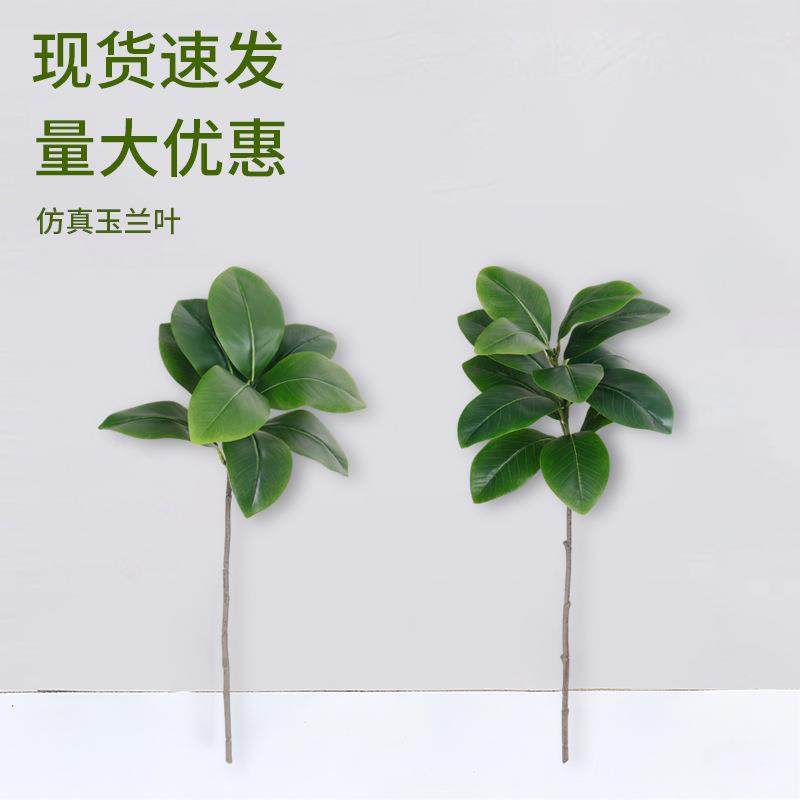 玉兰叶单枝仿真绿植酒店婚礼婚庆装饰室内客厅桌面摆件假植物造景