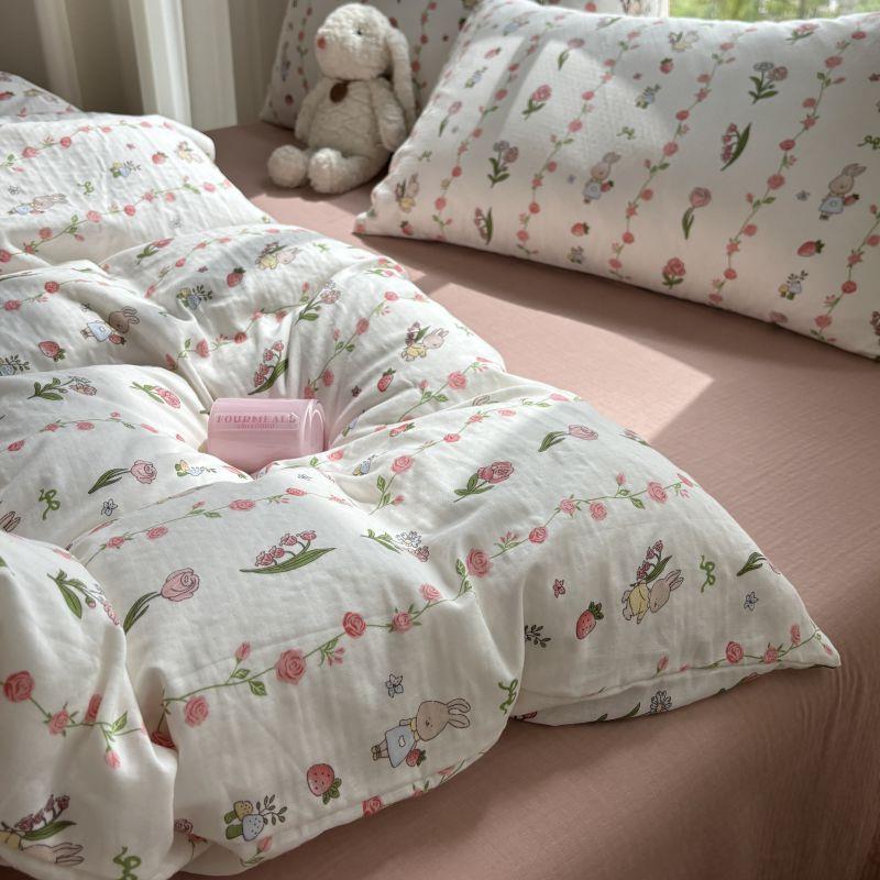 全棉纱布四件套2m母婴纯棉双层纱双人床上用品被套棉纱布被罩家用