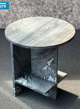 简约轻奢天然蓝色大理石角几现代茶几沙发边柜边几方几蓝金沙边桌
