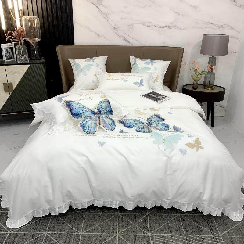 全棉四件套刺绣花边床单被套亲肤可水洗床上用品材质亲肤透气