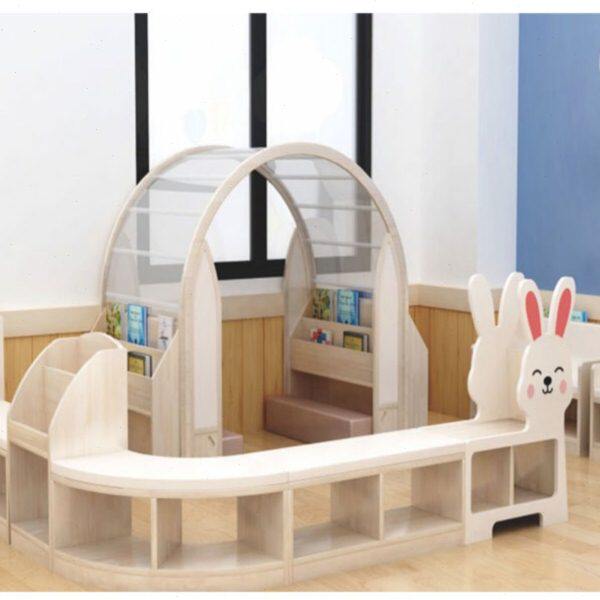 桌椅早教收纳柜儿童书架区实木柜卡通幼儿园组合中心书包柜储物角