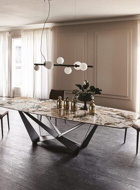 轻奢小户型家用餐桌大理石餐桌组合椅式意长方形现代简约岩板餐桌