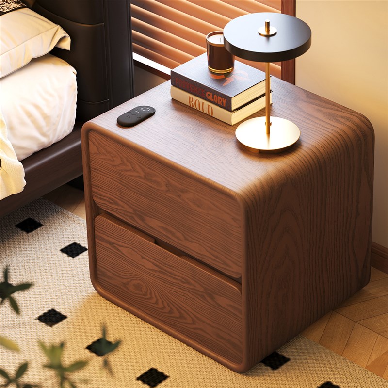 床头柜实木家用卧室2025新款小型中古奶L油风现代简约床边收纳柜