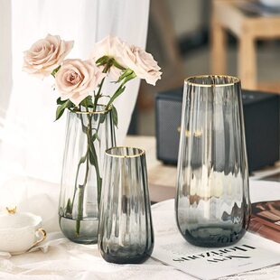 透明轻奢玻璃花瓶水养网红玫瑰餐桌北欧摆件鲜花客厅插花原色百合