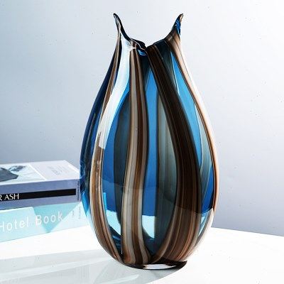 简约艺术拼色琉璃花瓶创意客厅扁口大肚水培插花器家居摆件,家居饰品,花瓶,淘宝优惠券,粉丝福利购,淘宝优惠卷