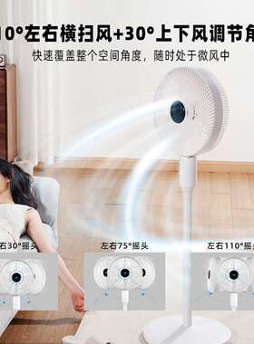 家用14寸扇面落地风扇立式两节管磁吸遥控7档风速电风扇循环数显