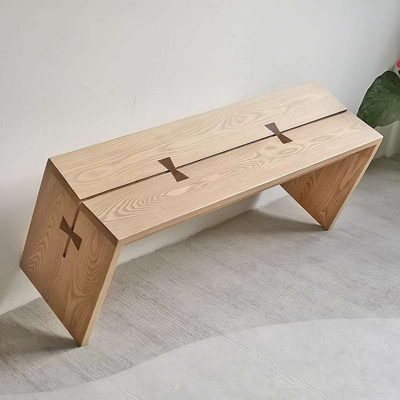 中古风白蜡木长条凳餐椅家用原木长板凳长椅设计师蝴蝶实木长凳
