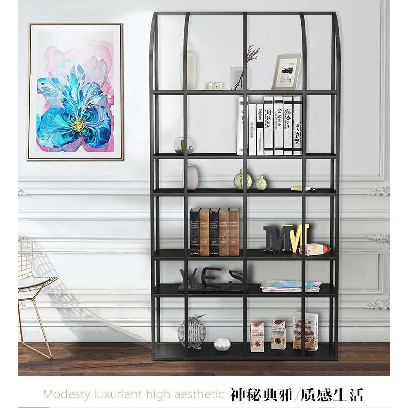 办公室置物架落地钢木书架组合储物货架客厅创意搁板简约隔断铁艺