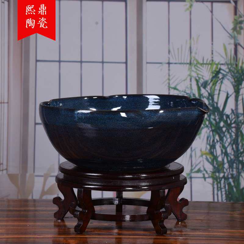 陶瓷鱼缸摆件 颜色釉窑变水培植物养鱼乌龟碗莲盆 鱼缸陶瓷摆件