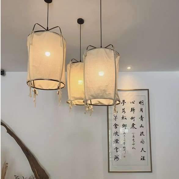 日式禅意麻布吊灯复古烧烤餐厅创意仿古竹装饰中式北丐餐桌铁灯具