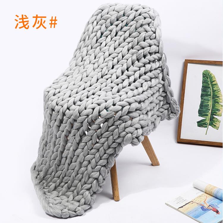跨境北欧新款手工编织超粗毛线毯子手工编织粗线毛毯沙发盖毯