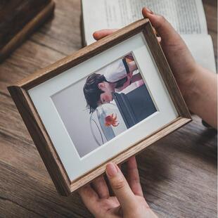 实木质黑胡桃相框摆台6寸洗照片画框中古风照片挂墙相框桌面摆件