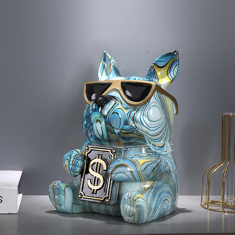 彩色法斗狗纸巾盒客厅个性高档餐厅装饰摆件茶几桌面斗牛犬抽纸盒