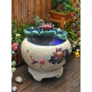 庭院流水摆件循环水户外鱼缸露台成品鱼池子造景电视柜旁假山水