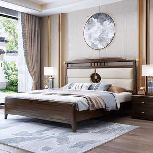 乌金木新中式实木床1.8M主卧双人婚床1.5M现代软靠高箱储物实木床