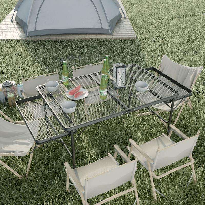 铁网折叠桌便携式升降桌子铝合金延展轻量桌户外多功能网格烧烤桌