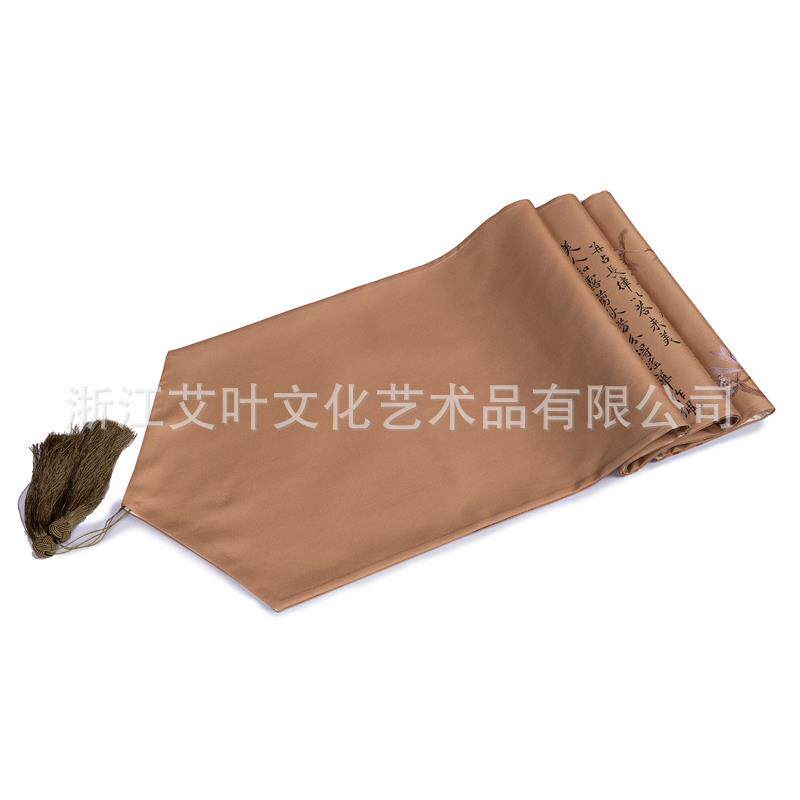 《兰花A》真丝桌旗 艾叶文化 艺术印花 中式高档 绸缎茶席