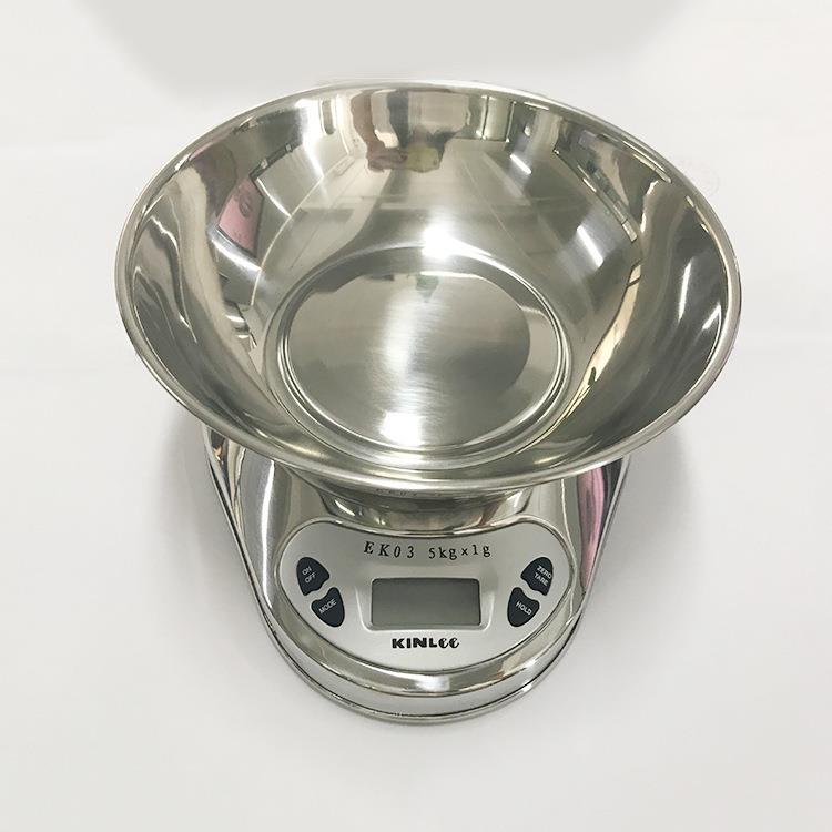 外贸款式电子不锈钢厨房秤5kg/1g电子携带式不锈钢碗秤烘焙秤